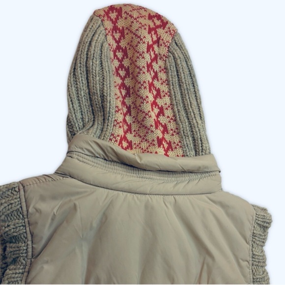Free People Hooded Knit & Puffer Vest – Tan & Red Fair Isle – Size M - Picture 14 of 16